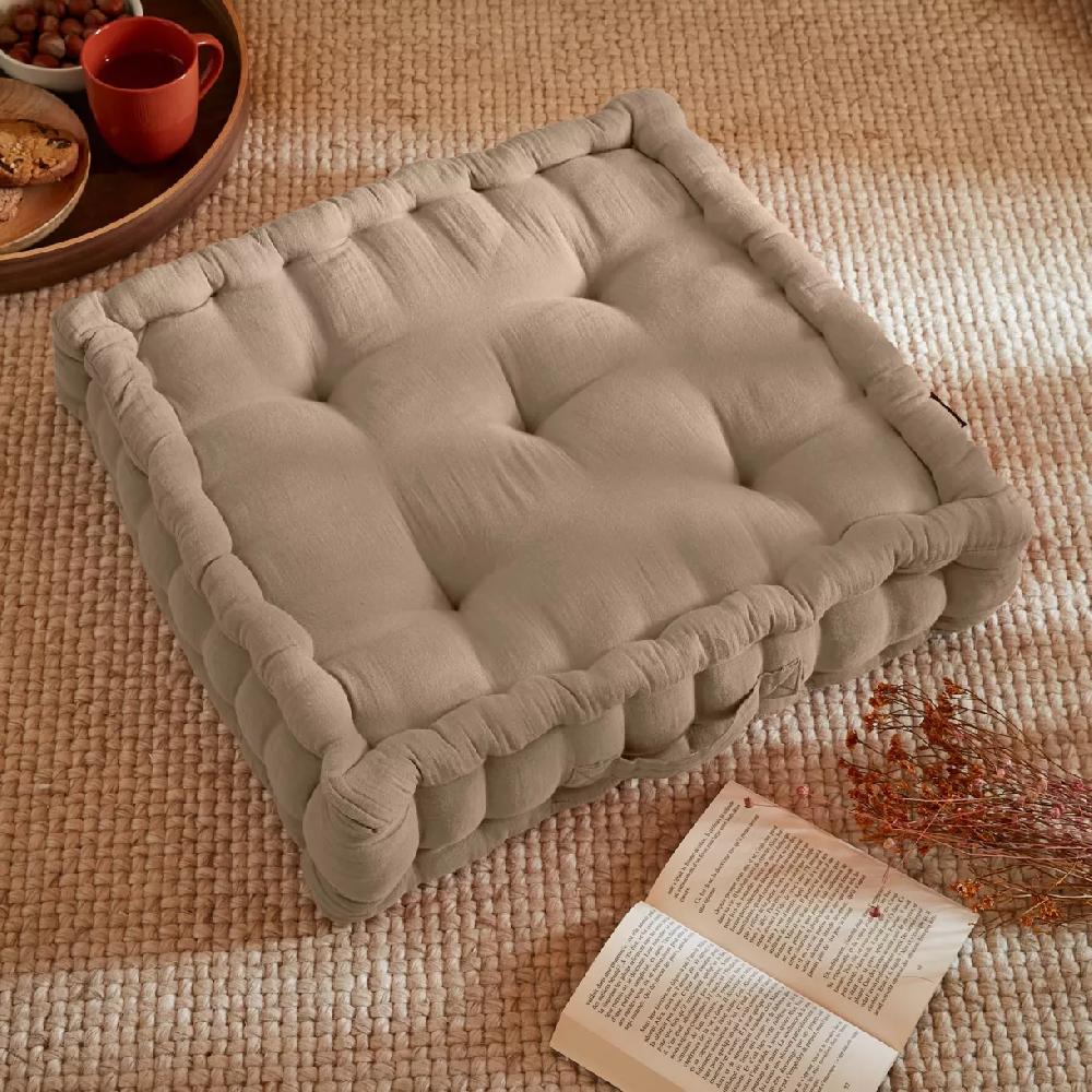 eminza Coussin de sol carré gaze de coton (50 x 50 cm) Gaïa Ficelle