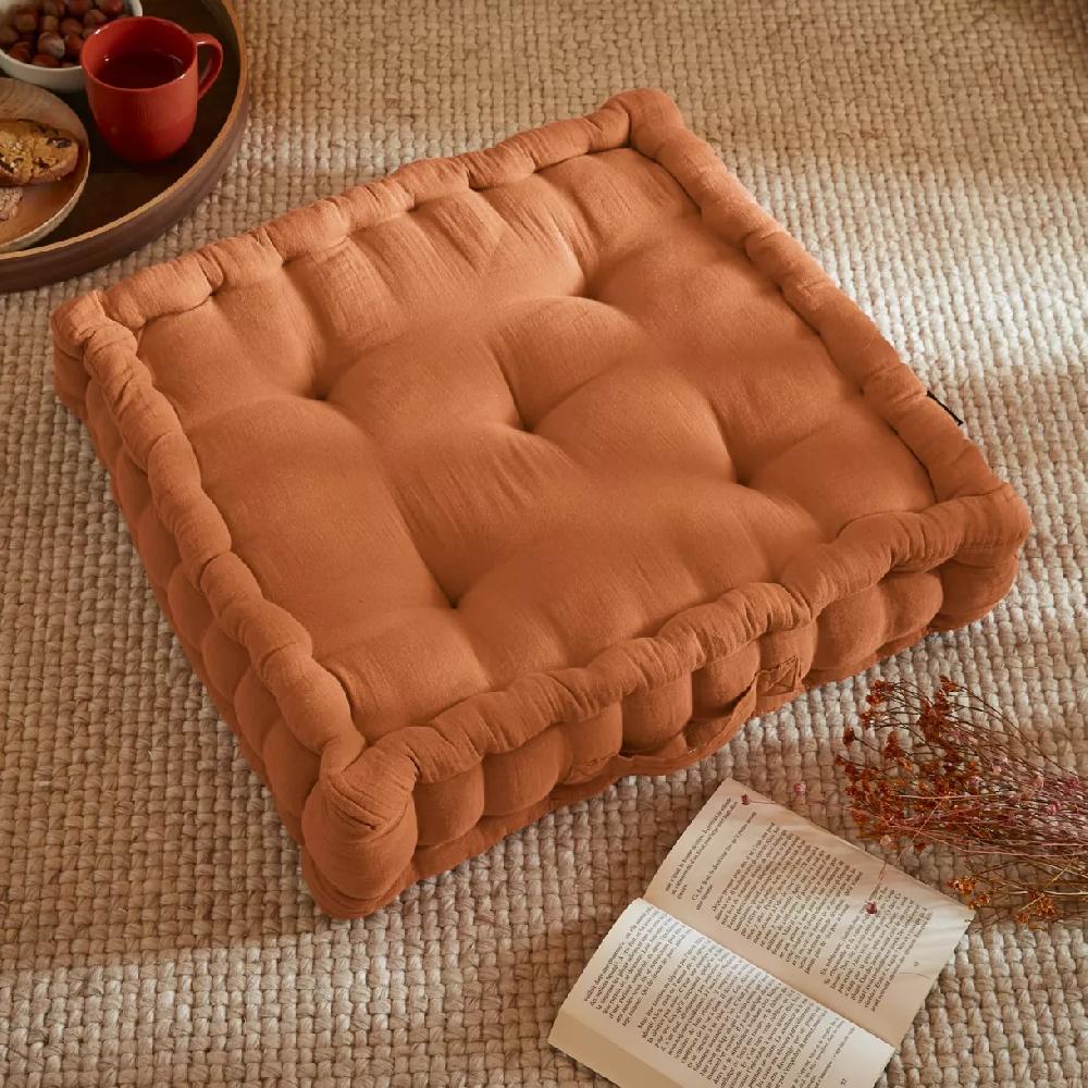 eminza Coussin de sol carré gaze de coton (50 x 50 cm) Gaïa Abricot