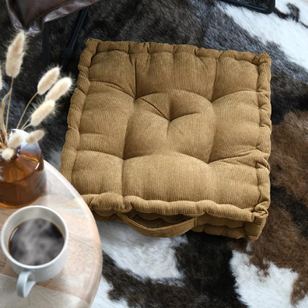 eminza Coussin de sol carré velours (45 x 45 cm) Dandy Camel