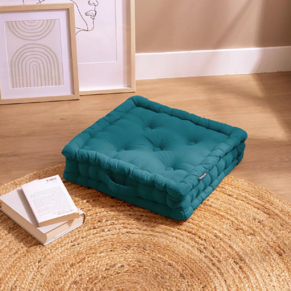 eminza Coussin de sol coton (40 x 40 cm) Pixel Bleu canard