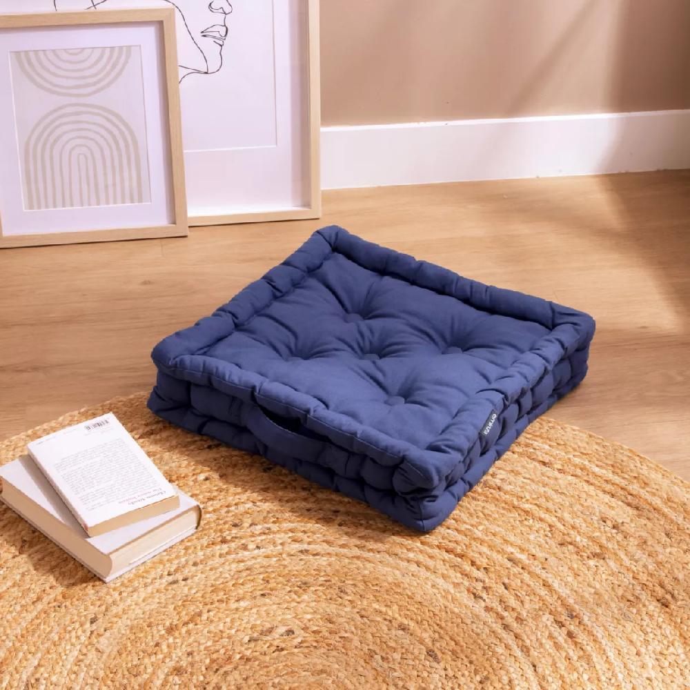 eminza Coussin de sol coton (40 x 40 cm) Pixel Bleu marine