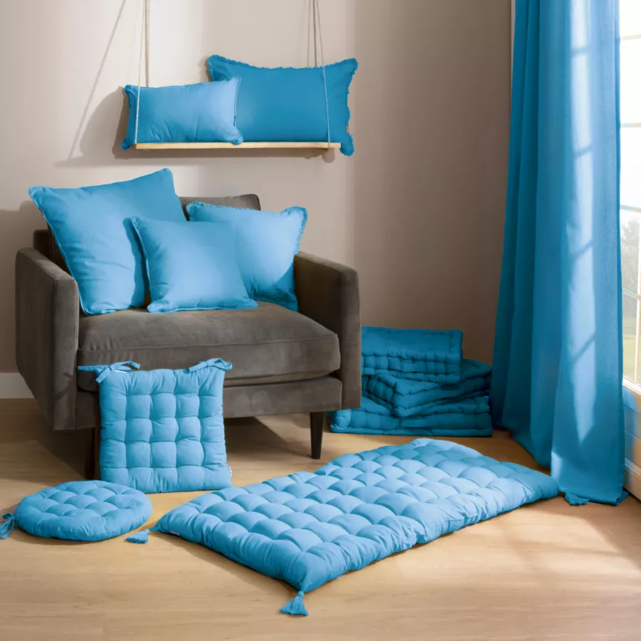 Eminza Coussin De Sol Coton (40 X 40 Cm) Pixel Bleu Turquoise