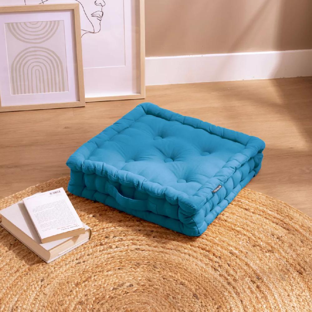 eminza Coussin de sol coton (40 x 40 cm) Pixel Bleu turquoise