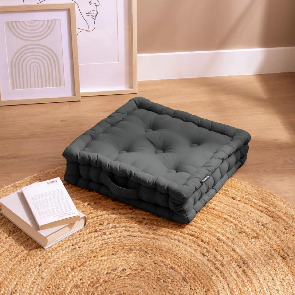 eminza Coussin de sol coton (40 x 40 cm) Pixel Gris anthracite