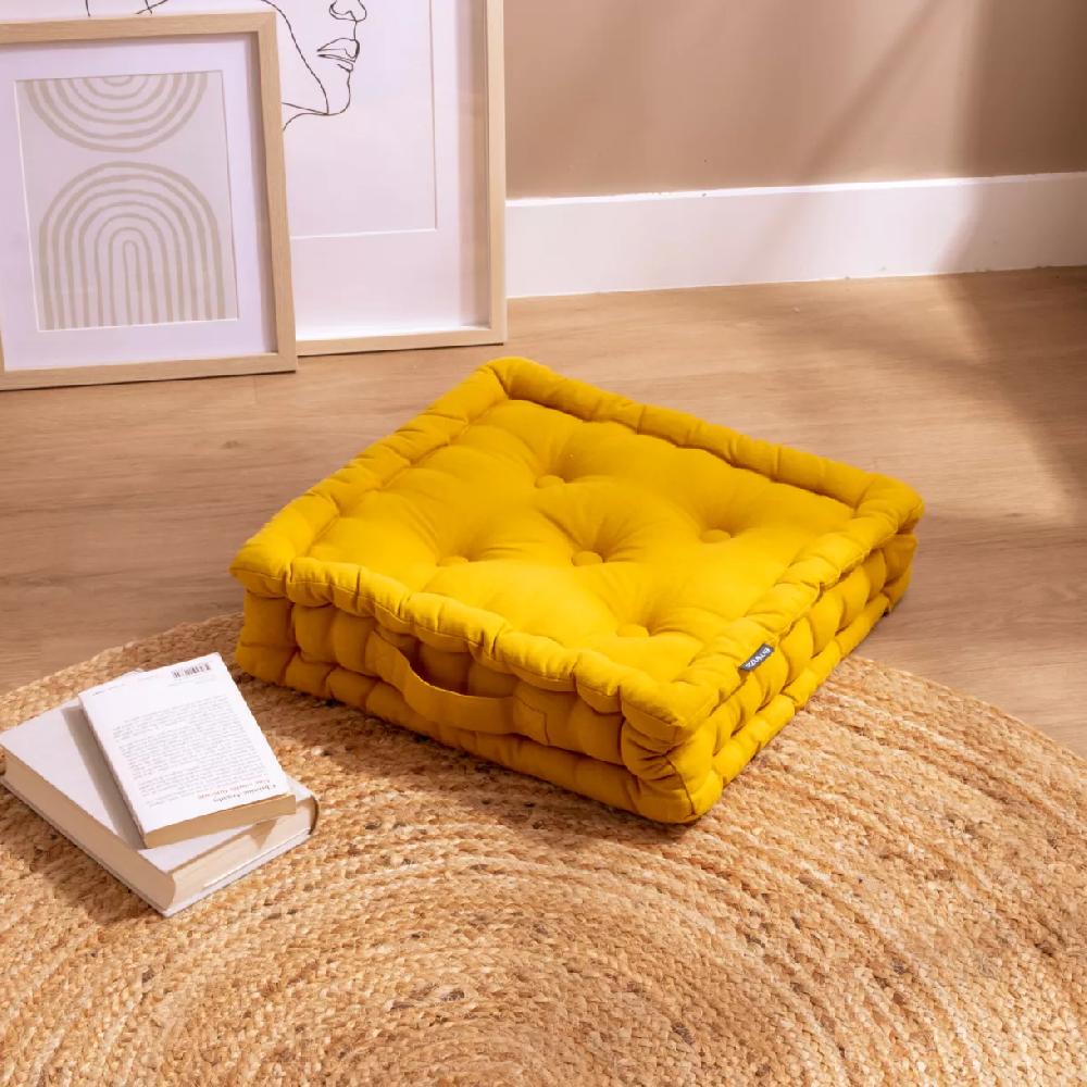 eminza Coussin de sol coton (40 x 40 cm) Pixel Jaune moutarde