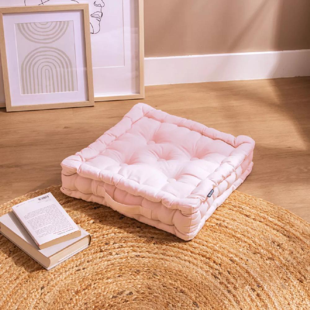 eminza Coussin de sol coton (40 x 40 cm) Pixel Rose poudré