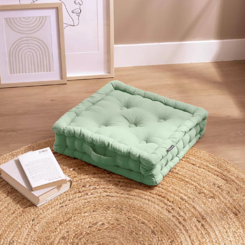 eminza Coussin de sol coton (40 x 40 cm) Pixel Vert menthe