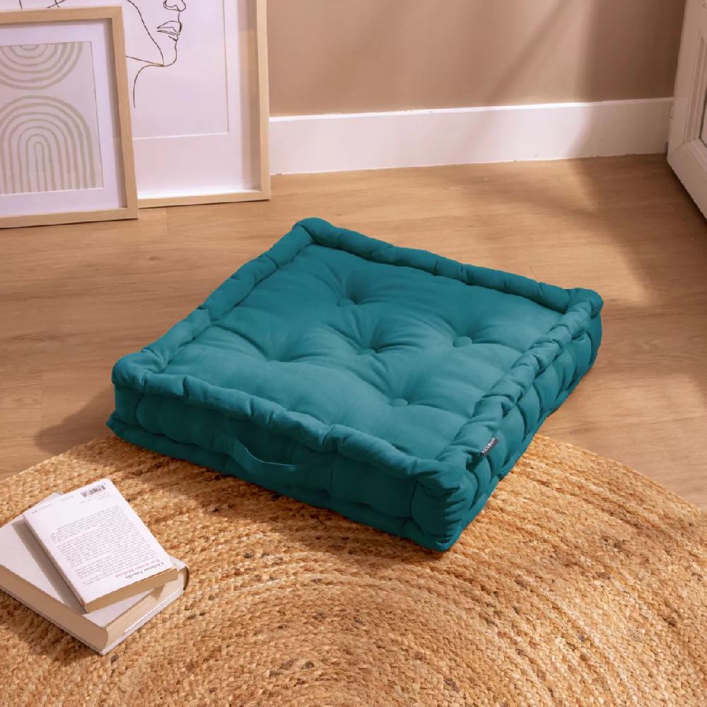 eminza Coussin de sol coton (50 x 50 cm) Pixel Bleu canard