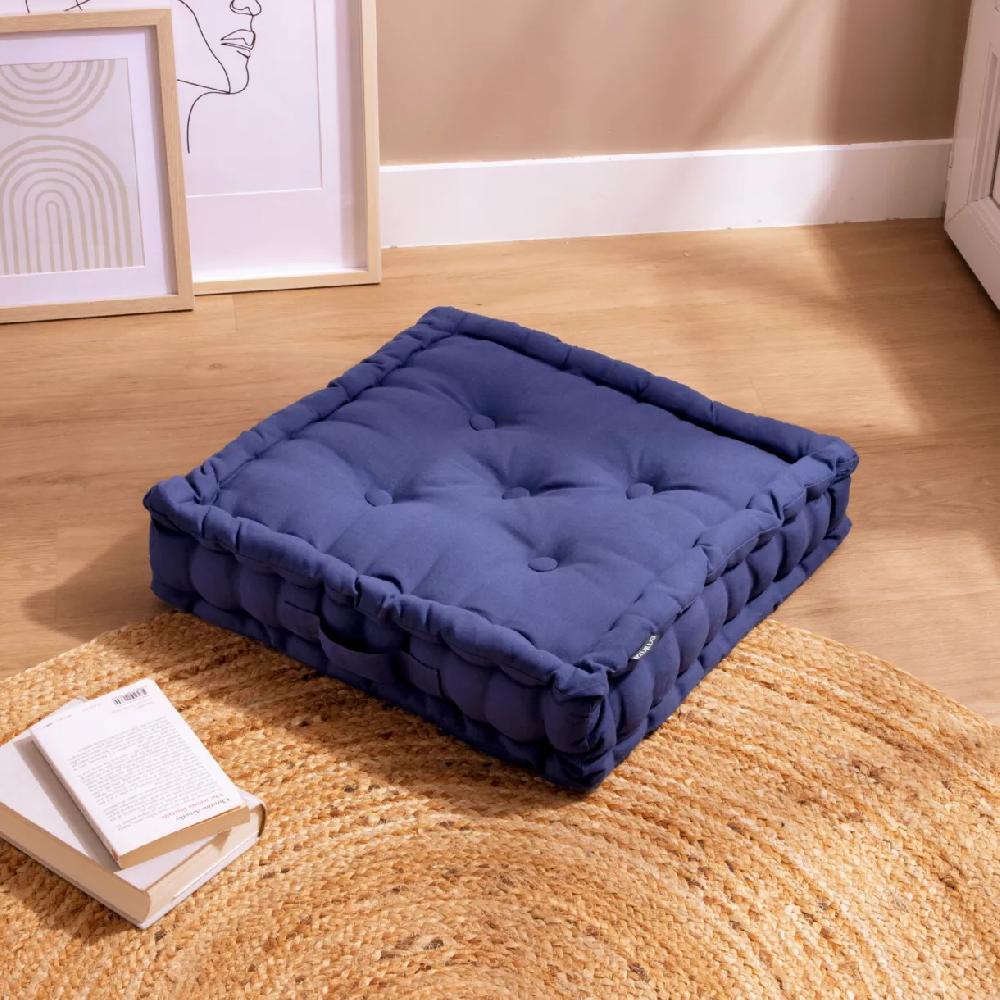 eminza Coussin de sol coton (50 x 50 cm) Pixel Bleu marine