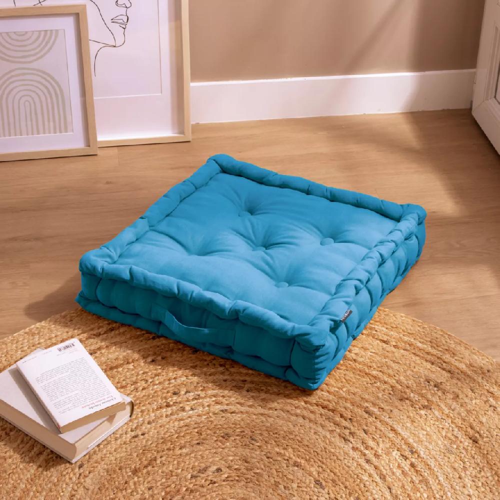 eminza Coussin de sol coton (50 x 50 cm) Pixel Bleu turquoise
