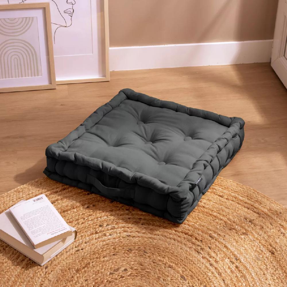 eminza Coussin de sol coton (50 x 50 cm) Pixel Gris anthracite