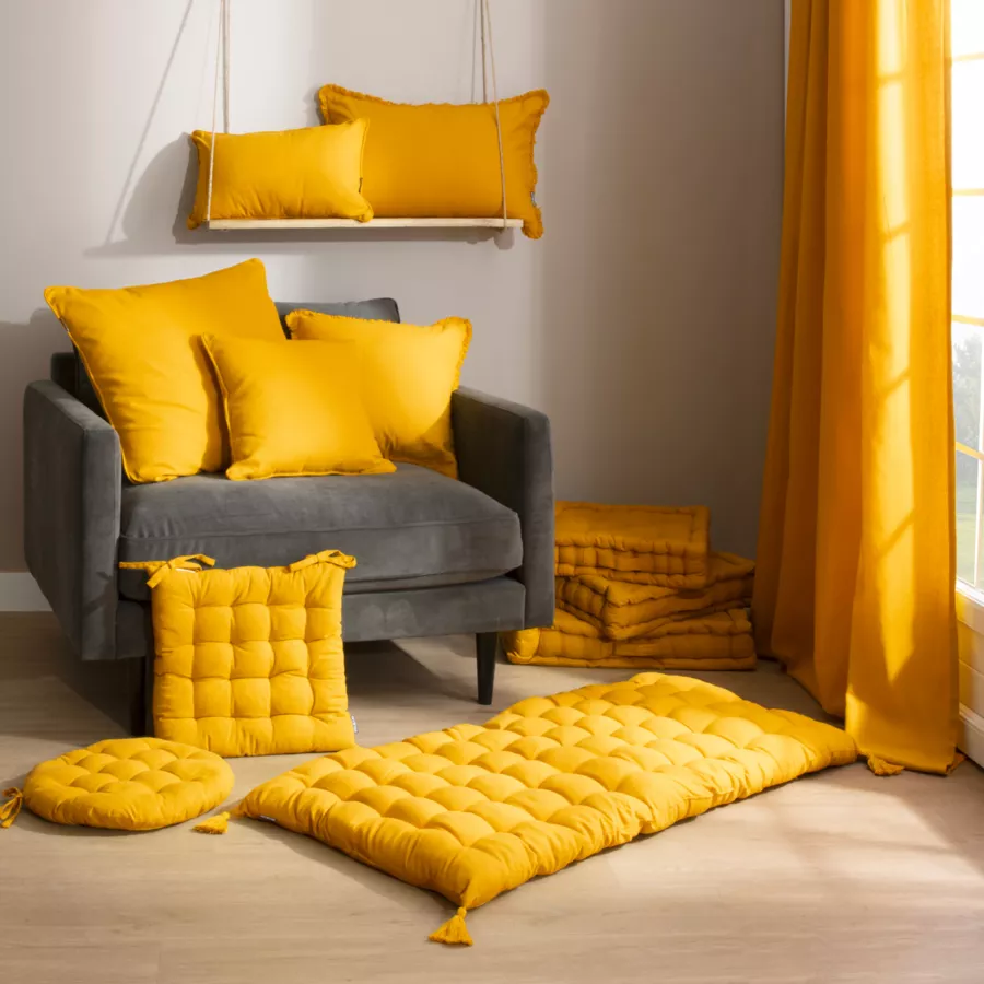 Eminza Coussin De Sol Coton (50 X 50 Cm) Pixel Jaune Moutarde