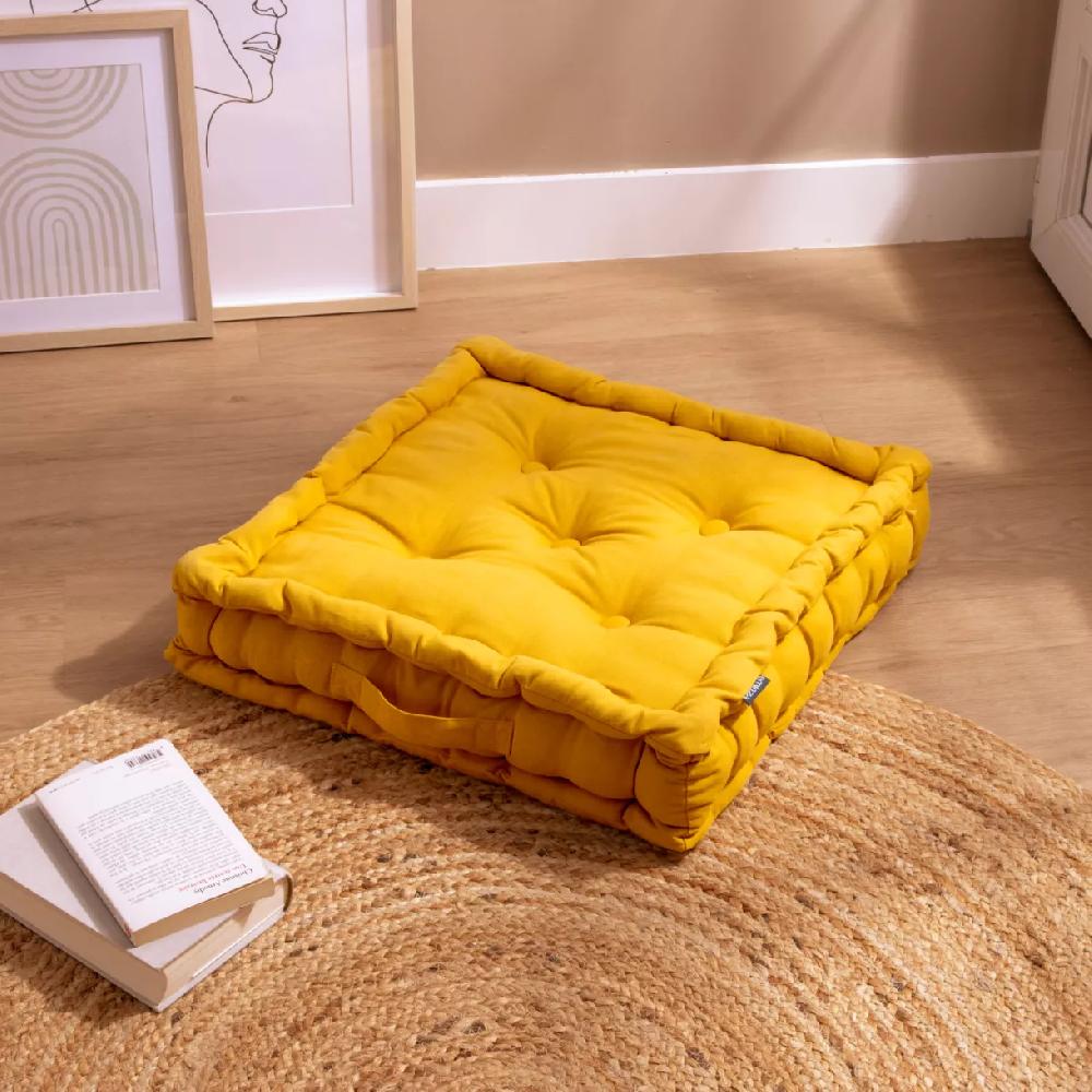 eminza Coussin de sol coton (50 x 50 cm) Pixel Jaune moutarde