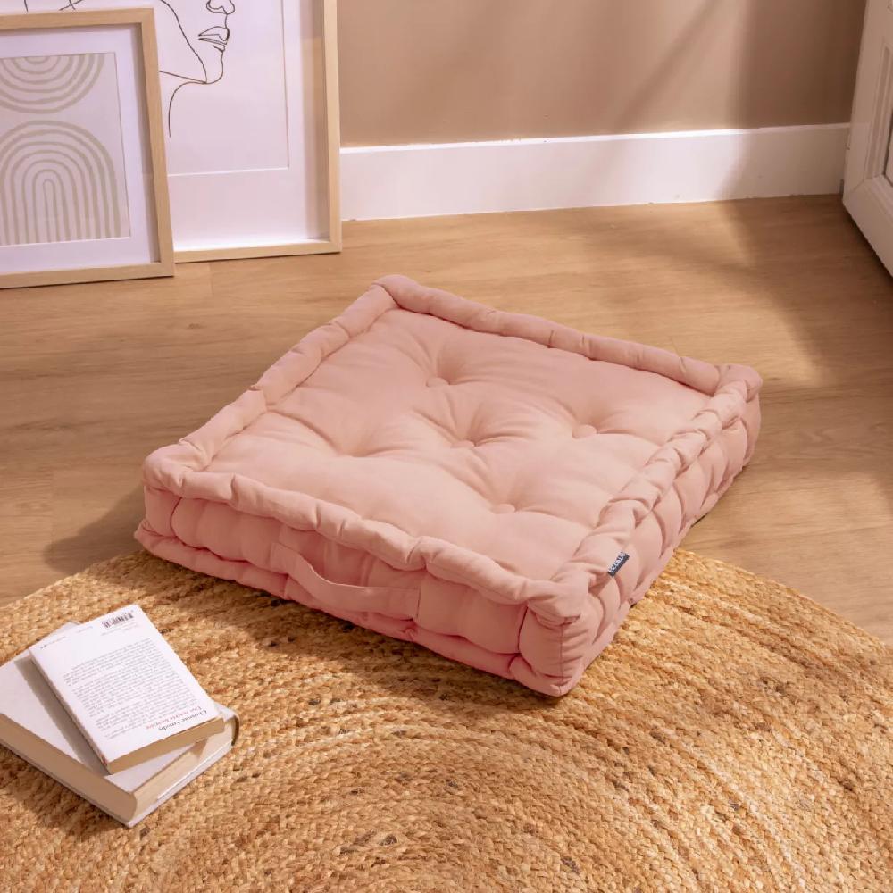 eminza Coussin de sol coton (50 x 50 cm) Pixel Rose pêche