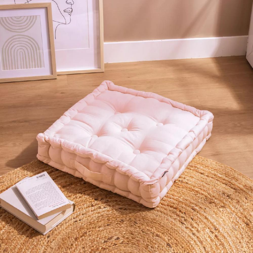 eminza Coussin de sol coton (50 x 50 cm) Pixel Rose poudré