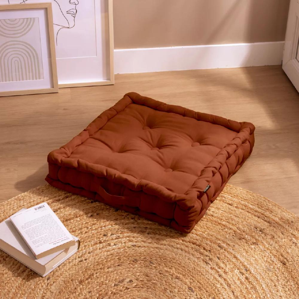 eminza Coussin de sol coton (50 x 50 cm) Pixel Terracotta
