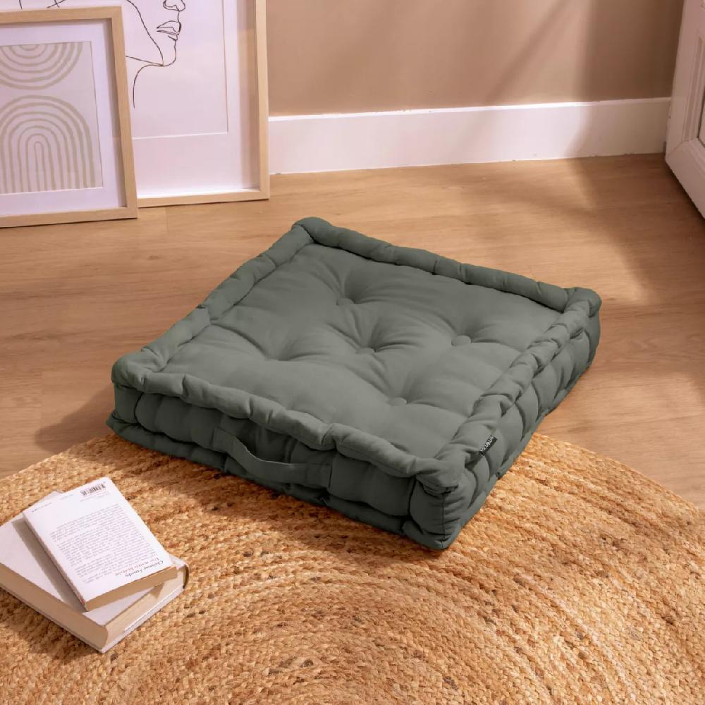 eminza Coussin de sol coton (50 x 50 cm) Pixel Vert kaki