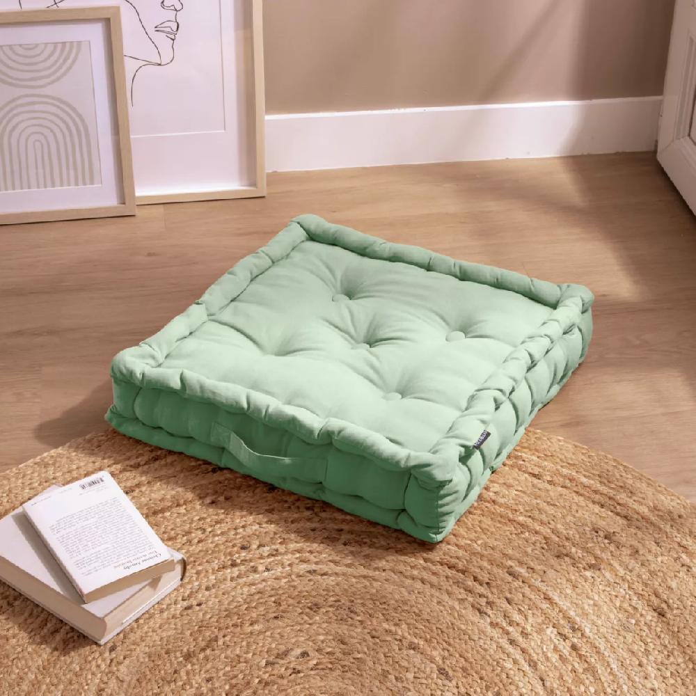 eminza Coussin de sol coton (50 x 50 cm) Pixel Vert menthe