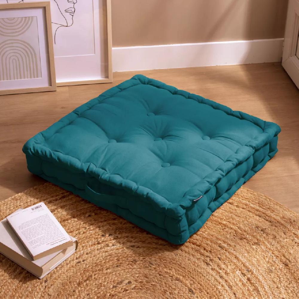 eminza Coussin de sol coton (60 x 60 cm) Pixel Bleu canard