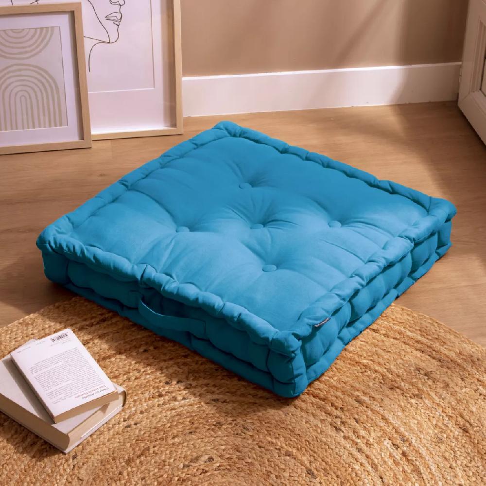 eminza Coussin de sol coton (60 x 60 cm) Pixel Bleu turquoise