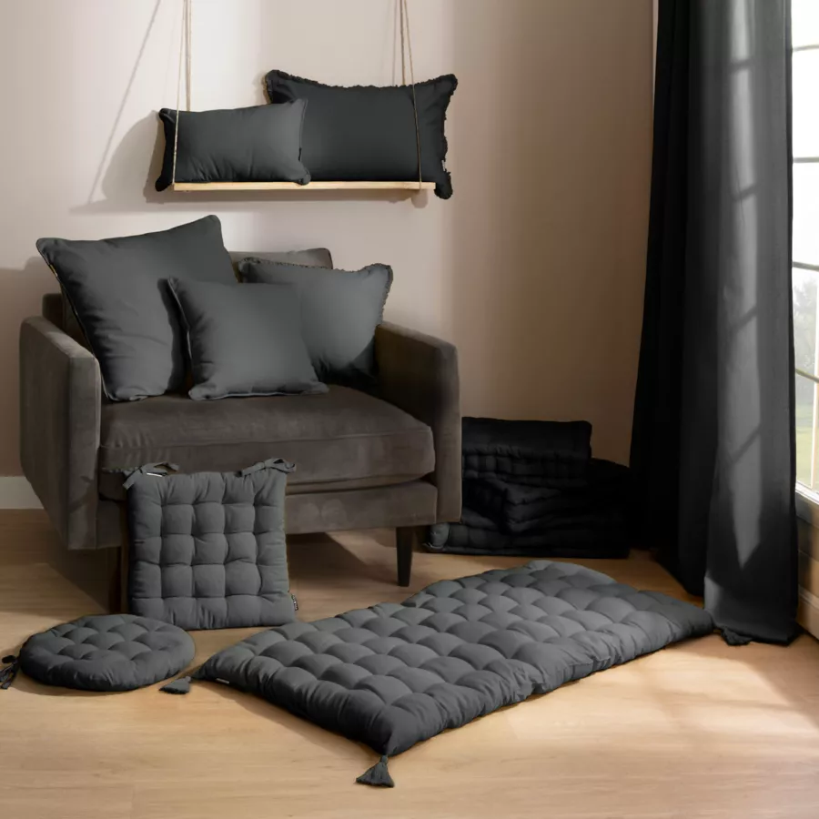 Eminza Coussin De Sol Coton (60 X 60 Cm) Pixel Gris Anthracite