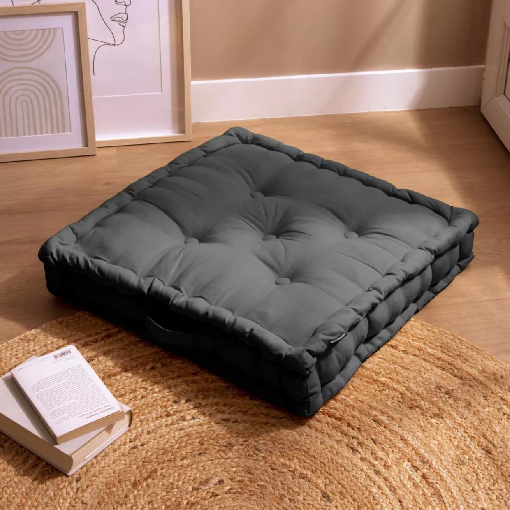 eminza Coussin de sol coton (60 x 60 cm) Pixel Gris anthracite