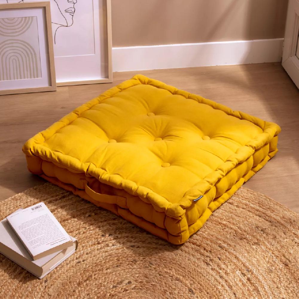 eminza Coussin de sol coton (60 x 60 cm) Pixel Jaune moutarde