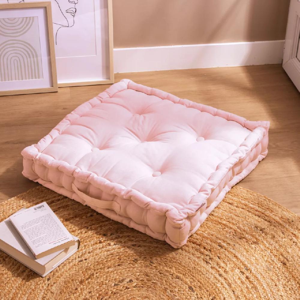 eminza Coussin de sol coton (60 x 60 cm) Pixel Rose poudré