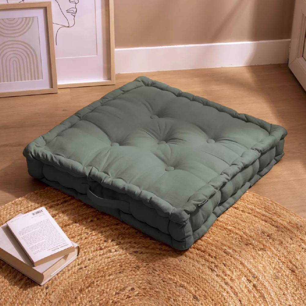 eminza Coussin de sol coton (60 x 60 cm) Pixel Vert kaki