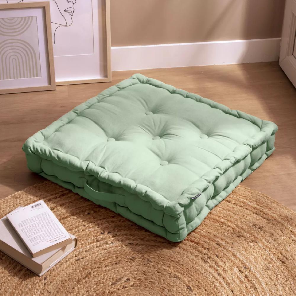 eminza Coussin de sol coton (60 x 60 cm) Pixel Vert menthe