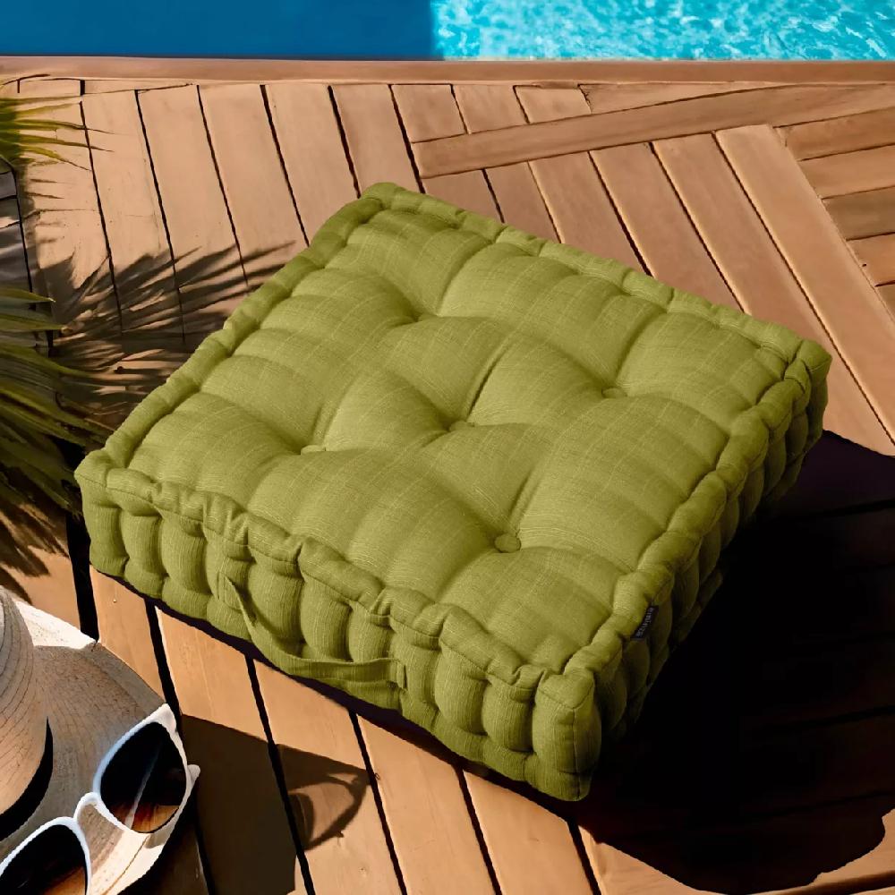 eminza Coussin de sol extérieur capitonné (50 x 50 cm) Sunset Vert olive