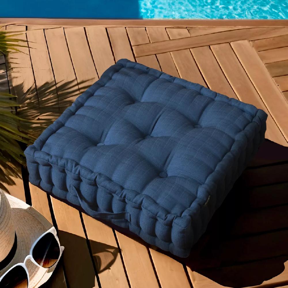 eminza Coussin de sol extérieur capitonné (50 x 50 cm) Sunset Bleu nuit
