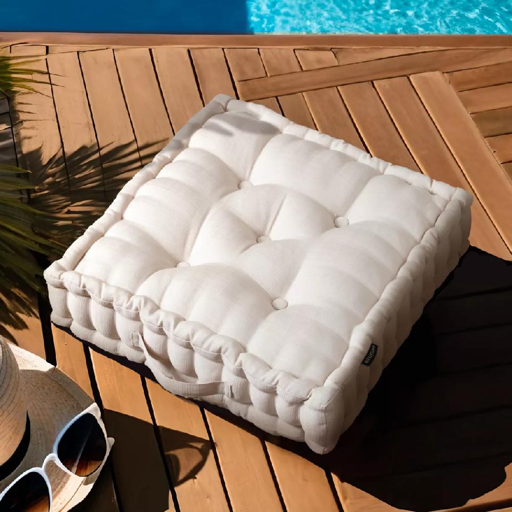 eminza Coussin de sol extérieur capitonné (50 x 50 cm) Sunset Ecru