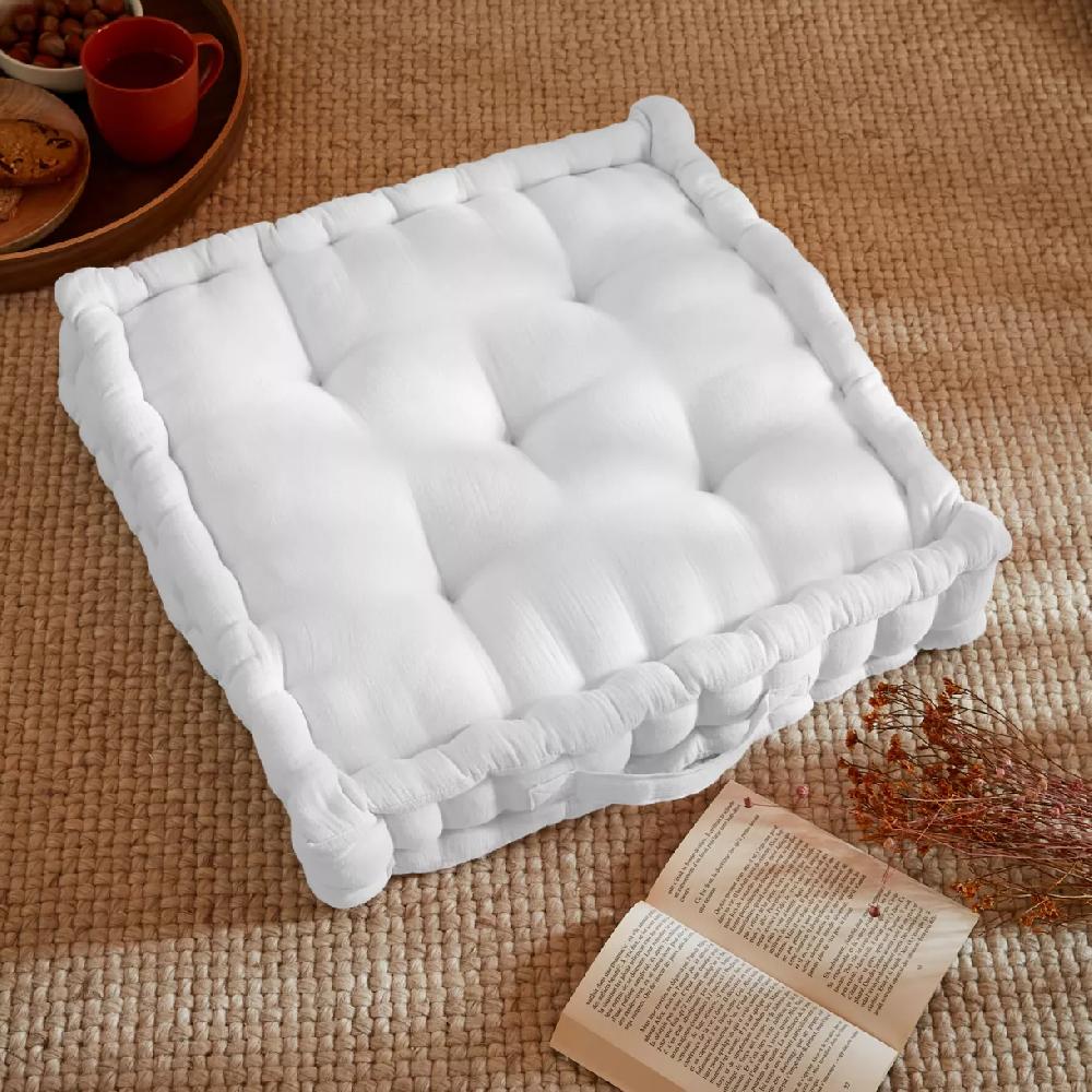eminza Coussin de sol gaze de coton (50 x 50 cm) Gaïa Blanc chantilly