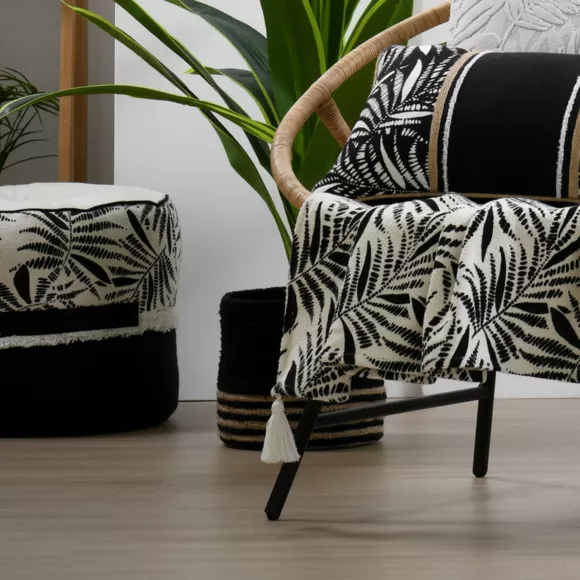 Eminza Coussin De Sol Rond Coton Haut (40 X 30 Cm) Ziana Noir