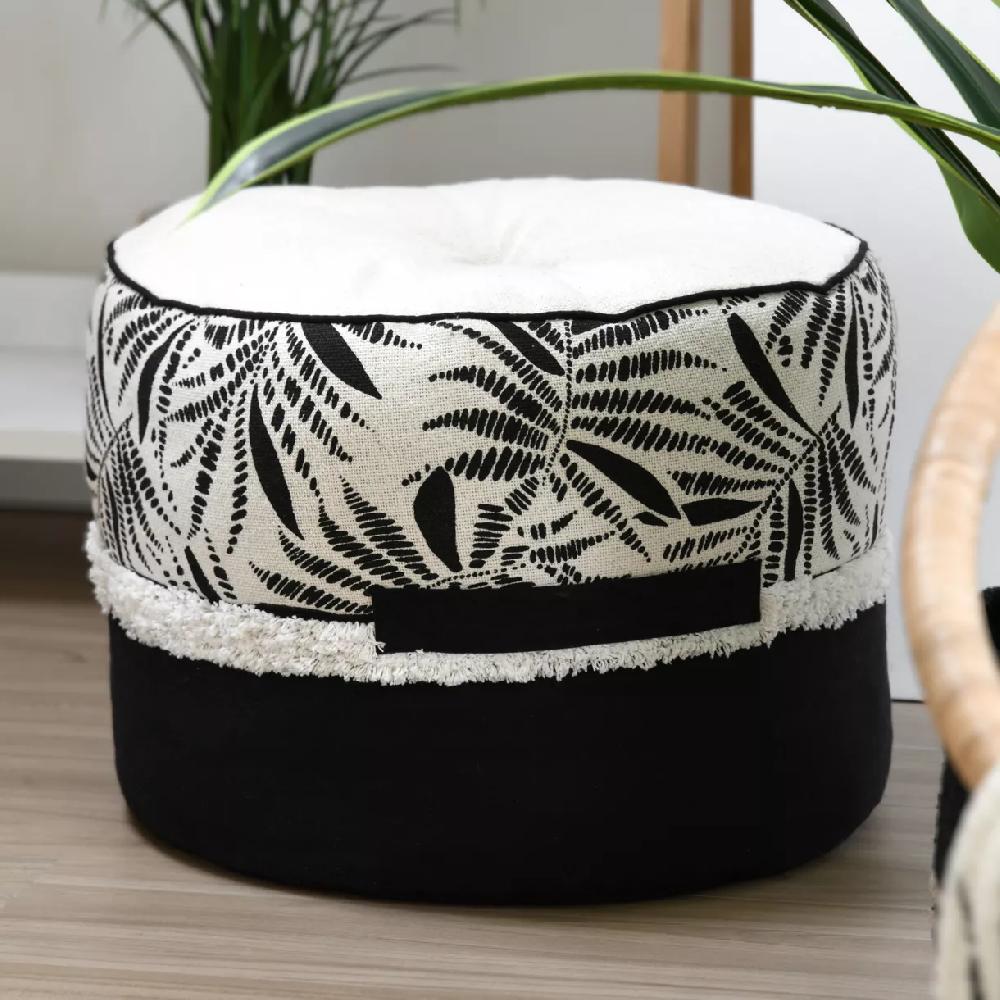 eminza Coussin de sol rond coton haut (40 x 30 cm) Ziana Noir