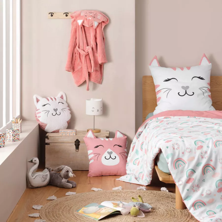 Eminza Coussin Enfant Carré (40 X 40 Cm) Chatchat Rose