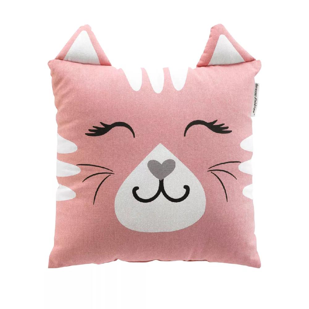 eminza Coussin enfant carré (40 x 40 cm) Chatchat Rose
