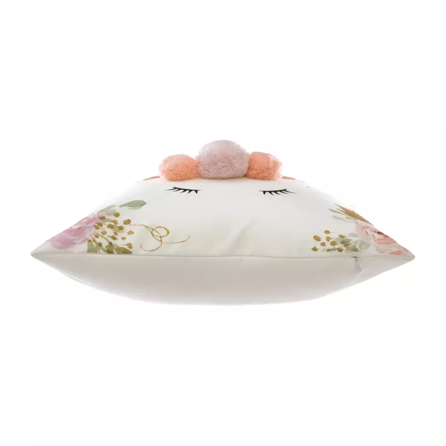 Eminza Coussin Enfant Carré (40 X 40 Cm) Licorne Pompons Multicolore