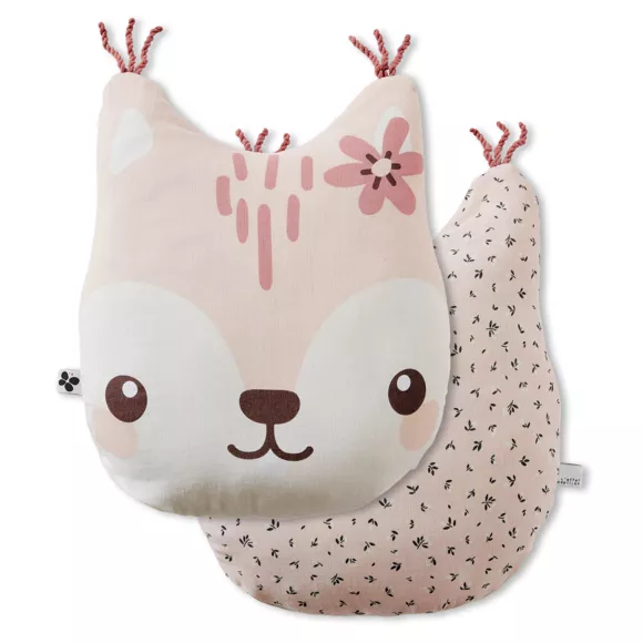 Eminza Coussin Enfant Ecureuil Gaze De Coton (40 X 45 Cm) Tamia Rose