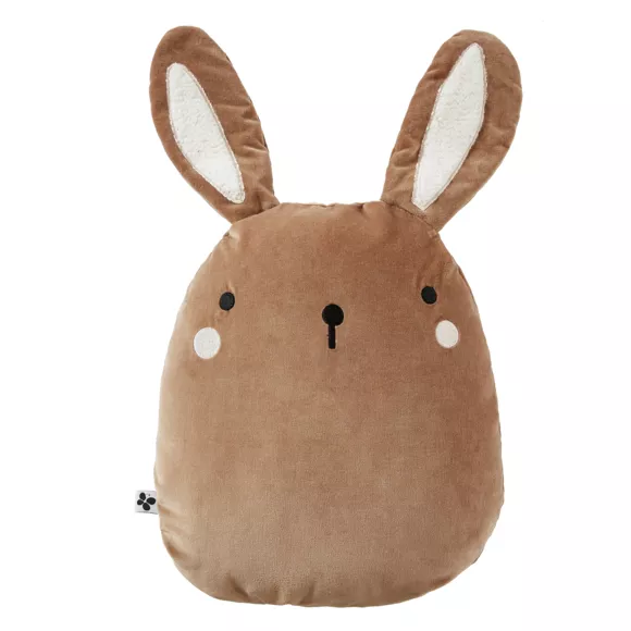 Eminza Coussin Enfant Lapin Velours (40 X 45 Cm) Pompon Marron