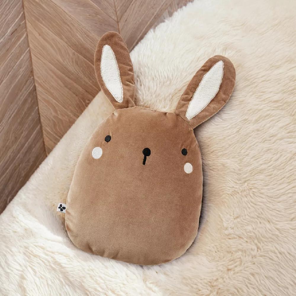 eminza Coussin enfant lapin velours (40 x 45 cm) Pompon Marron