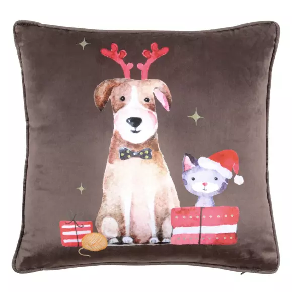 Eminza Coussin Noël Carré (40 Cm) Joyeux Marron Chocolat