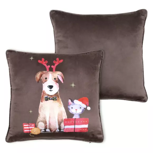 Eminza Coussin Noël Carré (40 Cm) Joyeux Marron Chocolat