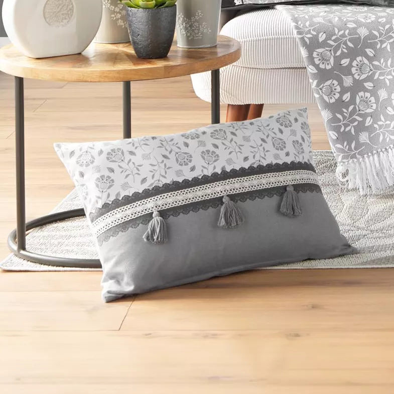 eminza Coussin rectangulaire coton (40 x 60 cm) Flavie Gris