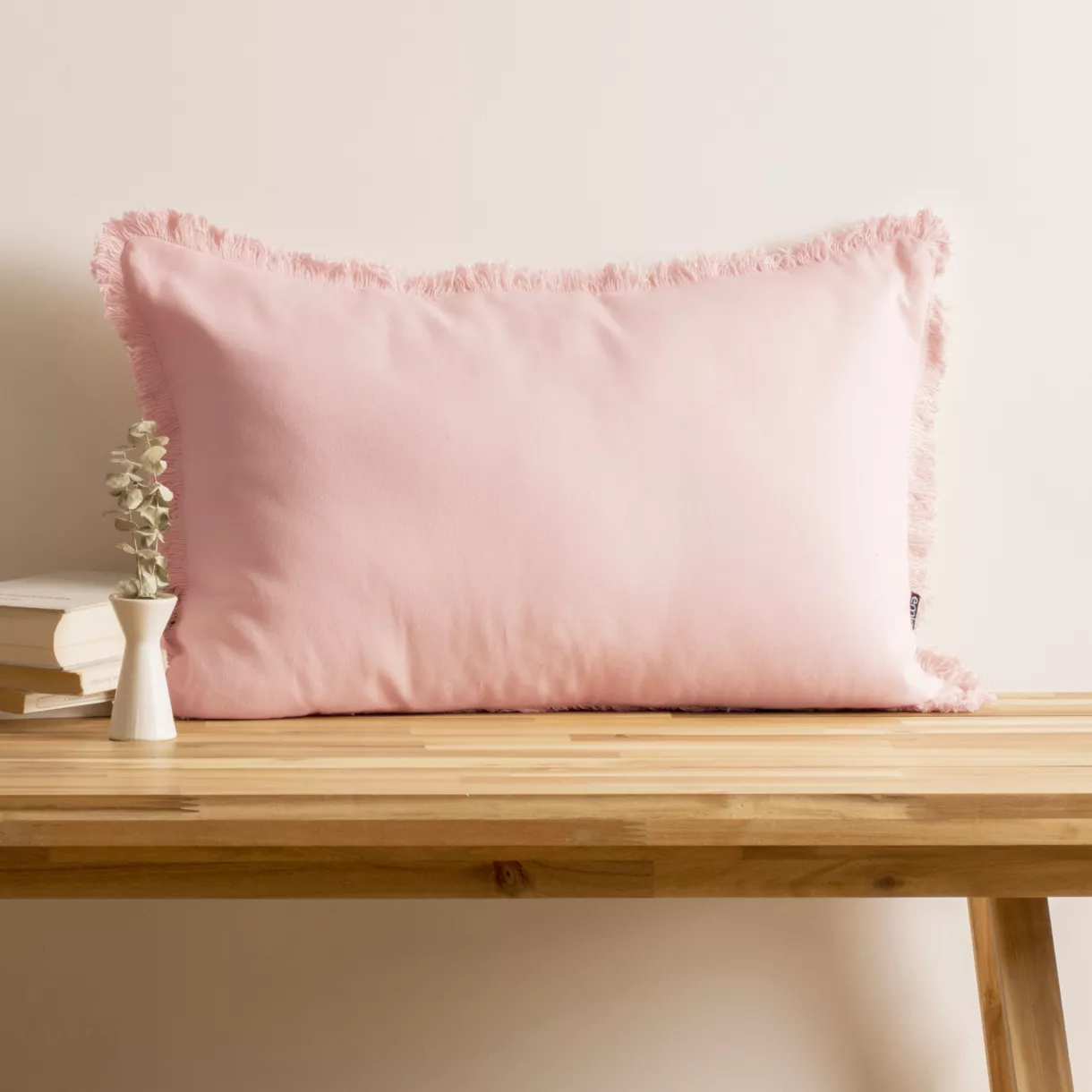 eminza Coussin rectangulaire coton (40 x 60 cm) Pixel franges Rose poudré