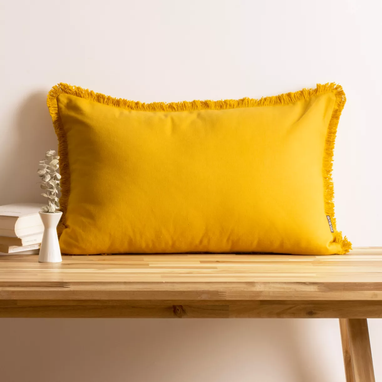 eminza Coussin rectangulaire coton (40 x 60 cm) Pixel franges Jaune moutarde