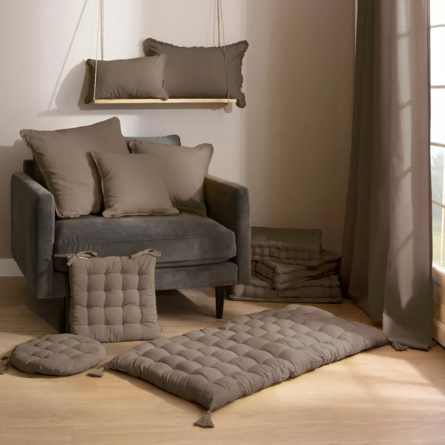 Eminza Coussin Rectangulaire Coton (40 X 60 Cm) Pixel Franges Taupe