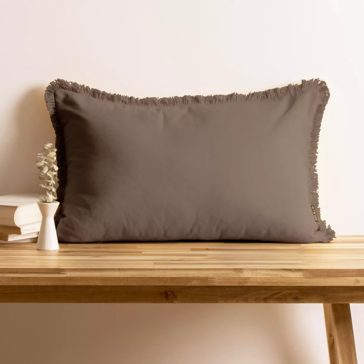 eminza Coussin rectangulaire coton (40 x 60 cm) Pixel franges Taupe