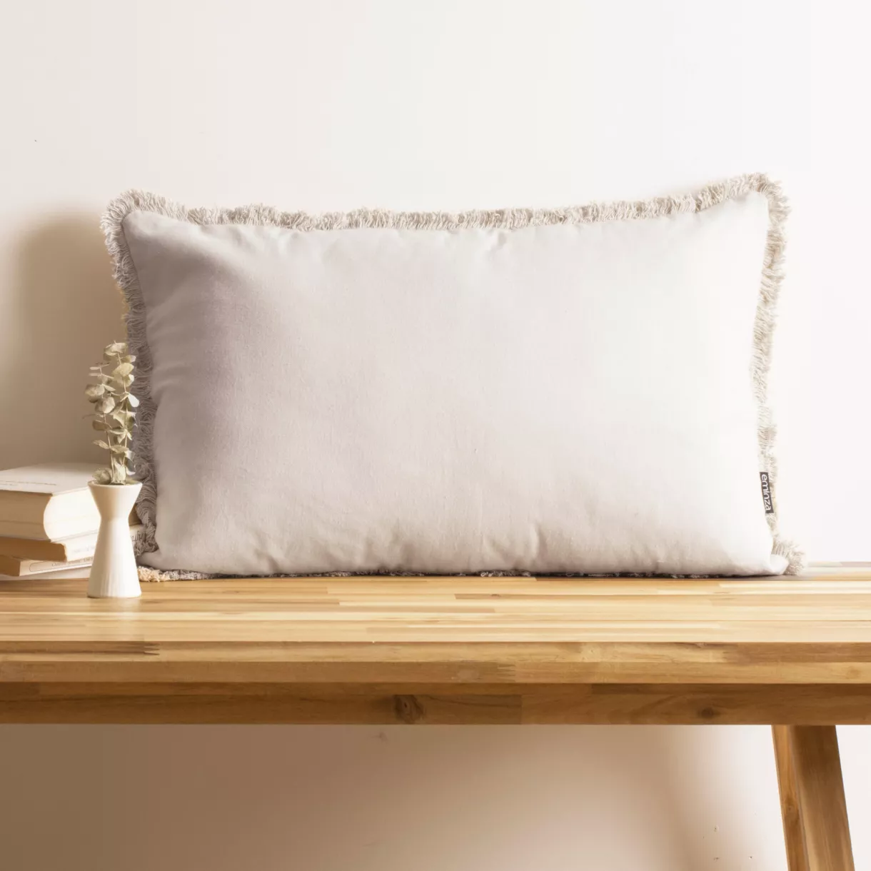 eminza Coussin rectangulaire coton (40 x 60 cm) Pixel franges Beige